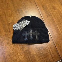 Chrome Heart Triple Leather Cross Beanie