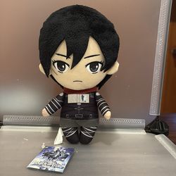 BK7552-6” official Attack on Titan plush toy featuring the character Mikasa Ackerman, based on her appearance in the Final Season.