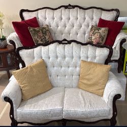 Antique Style Sofa/loveseat Set - Tufted Carved Wood