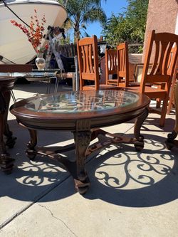 Oval Wood and Glass Coffee Table