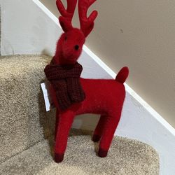 Target Wondershop Red Plush Deer Wearing Scarf Animal Figurine 14.5" 2023 New