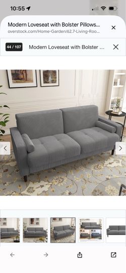 Modern Green Corduroy Loveseat with Bolster Pillows
