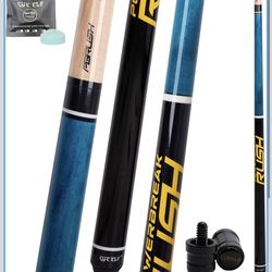 Powerbreak Rush Pool Cue - Blue Maple Wood, 23 oz. New