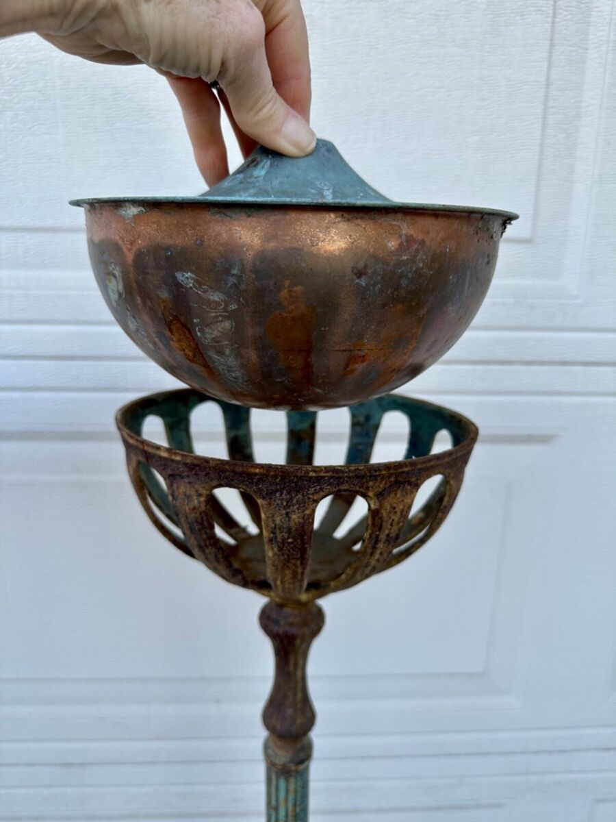 Vintage Pair of Tall 60" Garden Iron Metal Floor Oil Lamps