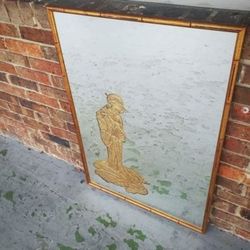 Vintage Bamboo Gilded Geisha Mirror