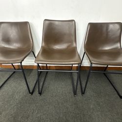 Set of 3 Modern Dining Chairs – Faux Leather w/ Metal Base