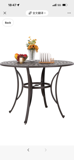 Brand new unopened     Cast Aluminum Round High Bar Dining Tables for 6 Person, 54" Dia Engraved Cast-Top Aluminum Table with 2.1" Umbrella Hole, Pati