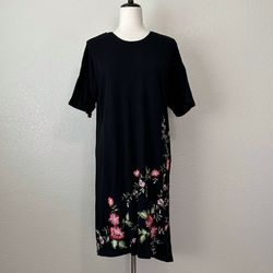Asos Black Embroidered Short Sleeves High-Low Hem T-Shirt Dress