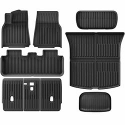 New 2025 2026 Tesla Model Y Juniper Floor Mats 9PCS Full Set All Weather Non-Slip Front Rear Cargo Liner Second Row Seat Back Mats Trunk Mats Interior