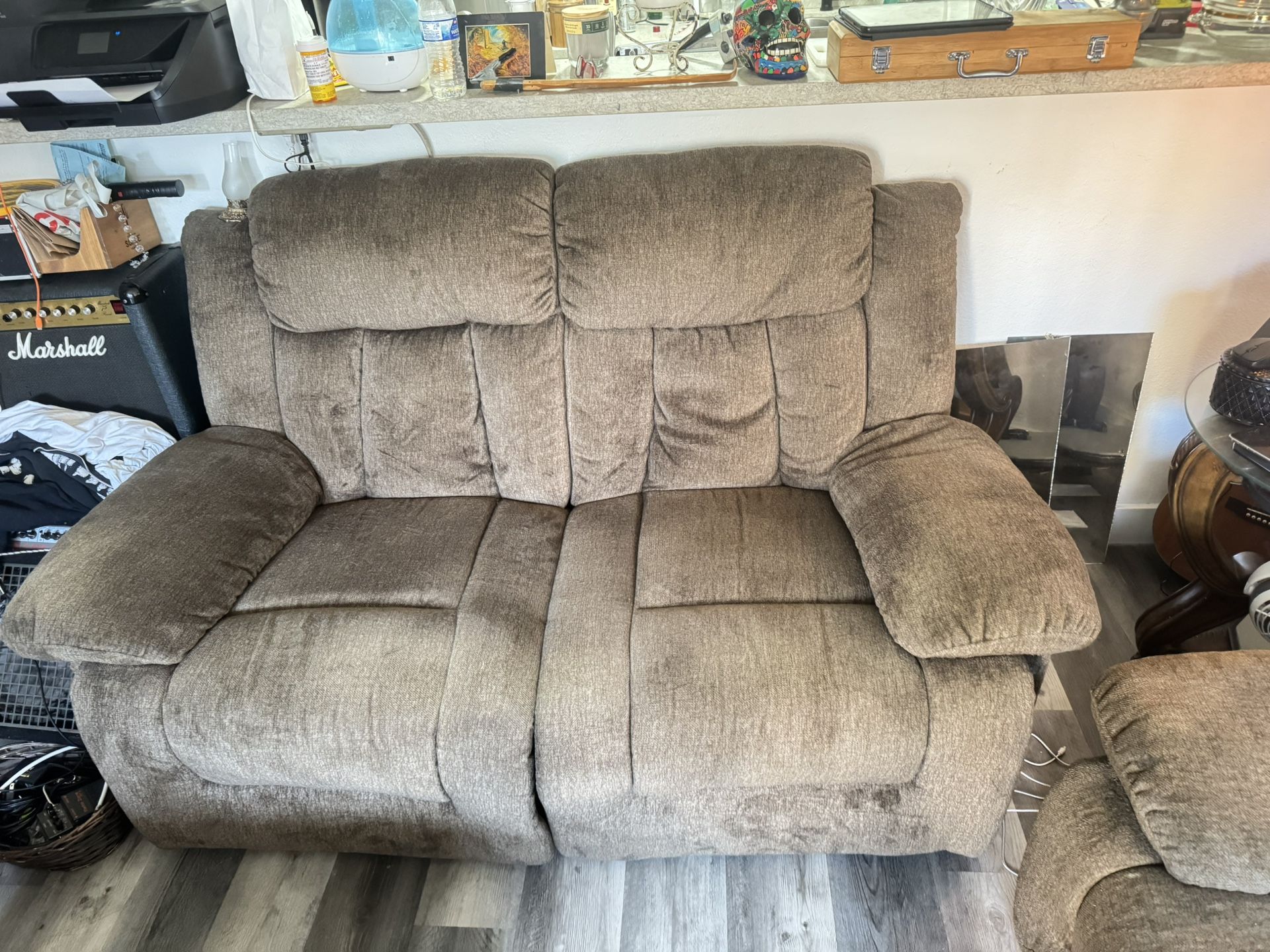 Reclining loveseat and sofa with USB charger ports