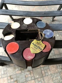 Vintage Poker Chip Rack & Chips