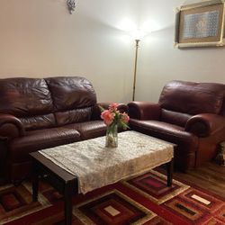 Sofa And arm Chair Leather With Coffee Table 