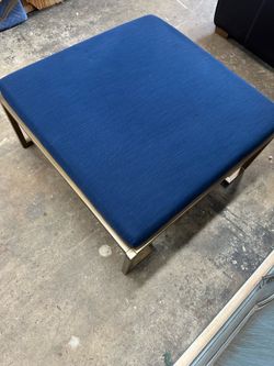 Pier 1 Blue Square Ottoman with Gold Metal Base