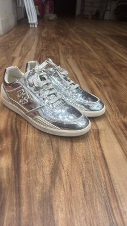Tory Burch Metallic Silver Sneakers