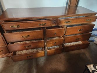 Wood Triple Dresser with Brass Hardware