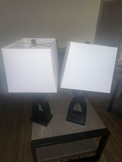 Set of 2 Modern Black Table Lamps with White Shades – Good Condition