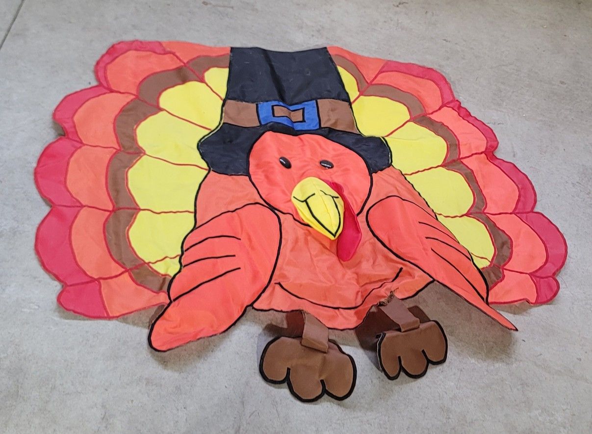 Thanksgiving Turkey Fall Porch House Flag Large Colorful 35" X 32"