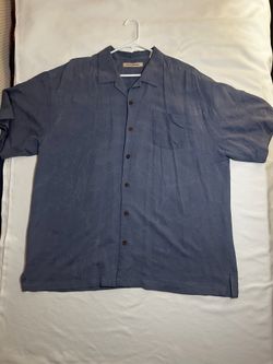 Tommy Bahama 2XL Blue Silk Rayon Short Sleeve Button-Up Shirt Relaxed Rumting