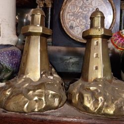 Vintage Brass lighthouse Bookends