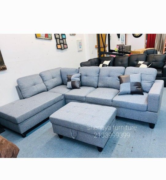Gray Sectional Sofa With Storage Ottoman