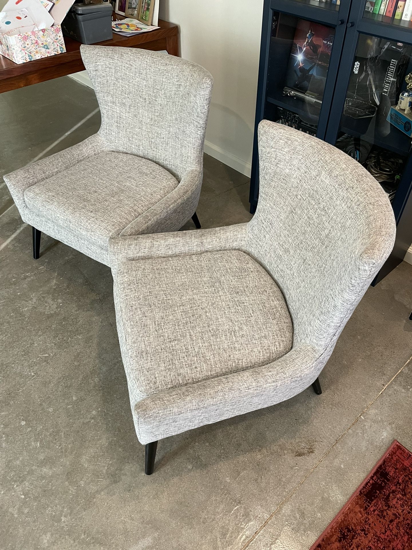 Heather Grey MCM Wingback Chairs