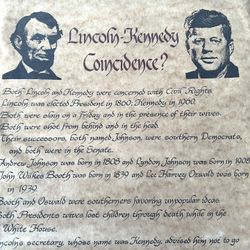 *Vintage Framed Lincoln Kennedy Coincidence on Parchment Paper