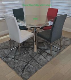 Modern Round Glass Dining Table with 4 Chairs