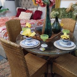 CUTE WICKER GLASS TABLE ON SALE CASH AND CARRY PRICE  AT PICKY PINCHERS 3643 5TH AVE N ST PETE OPEN NOON TO 6 PM 