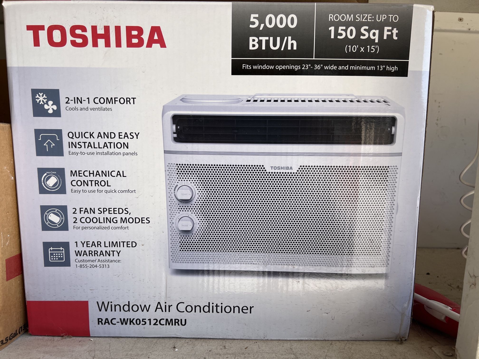 Toshiba Window AC 5000 BTU cools Up To 150 Sq Ft Room