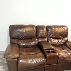 Reclining Sofa 2 Seats w/ Middle Cup Holder Console 