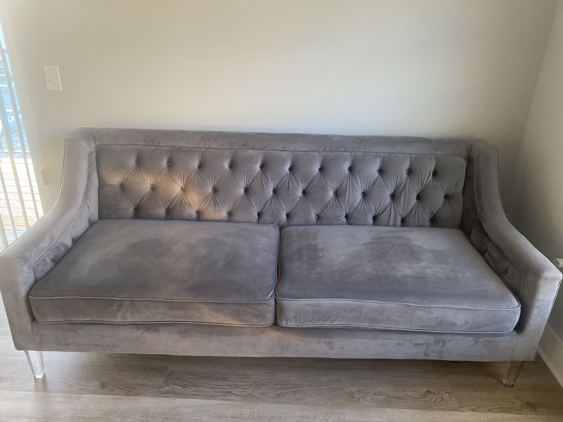 Used-New Love Seat Velvet Grey Couch 