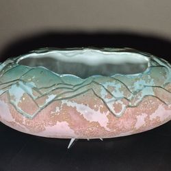 Huge 70s Studio Ceramic Porcelain Egg Vase Carved Mountain Scene Signed Late Tony Evans California