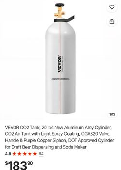 VEVOR CO2 Tank, 20 lbs New Aluminum Alloy Cylinder, CO2 Air Tank with Light Spray Coating, CGA320 Valve, Handle & Purple Copper Siphon, DOT Approved C