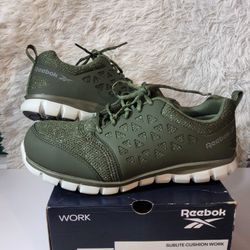Reebok Women's Rb051 Sublite Cushion Safety comp Toe Work Shoe sz 11.5 Olive Green Industrial Construction