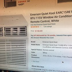 Brand New Emerson Quiet Kool Window A/C 15,000 Btu Regular Plug