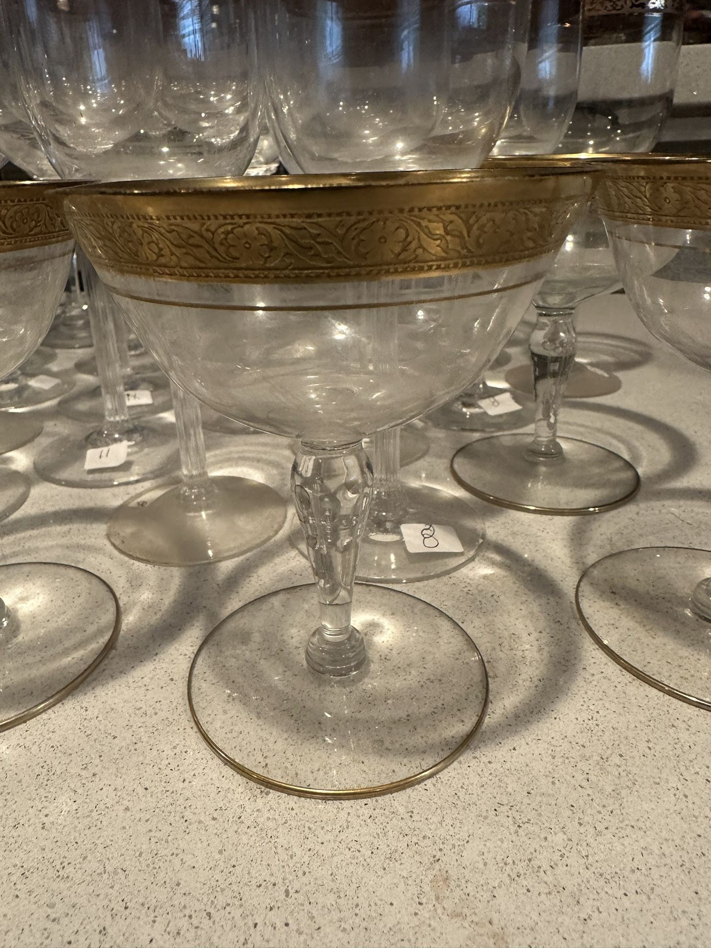 Beautiful Set Of Wine Glasses and Desert Hlssses With Home Leaf Design All Very Hugh Quality