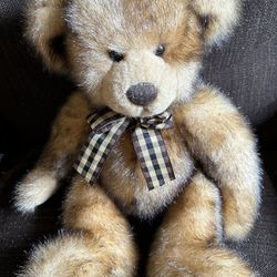 Russ Soft Stuffed Animal Madison Brown Teddy Bear With Plaid Brown Bow 12" Tall