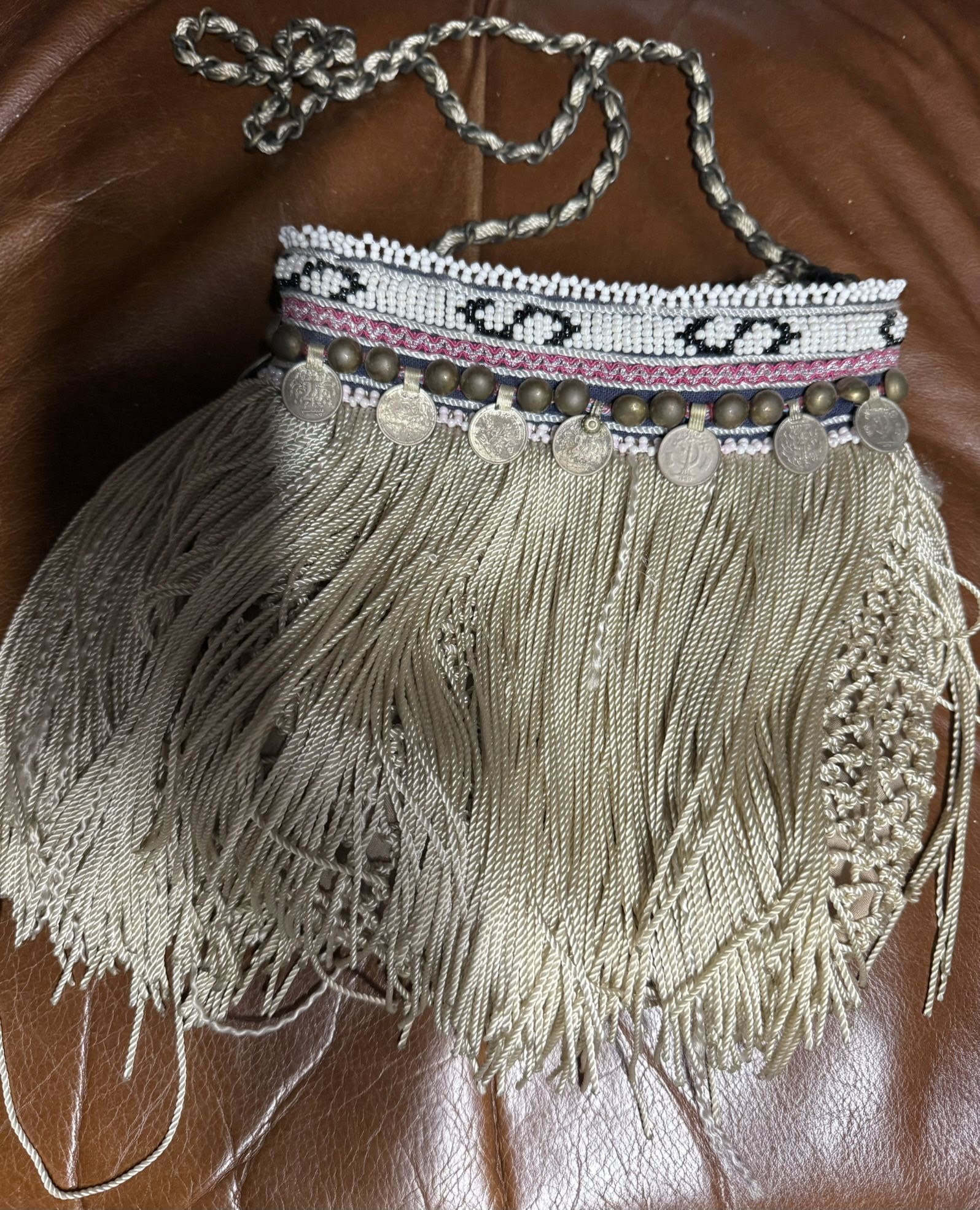 Elliot Mann Purse Beaded Fringe Coin Indie Firefly Boho Art to Wear Retro