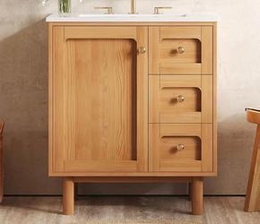 Assembled New 30” Bathroom Vanity with Ceramic Sink Freestanding Vanity Cabinet Natural