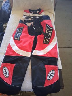 FLY Racing Red/White Motocross Jersey (XL) & 303 Race Pants (36) – Matching Set