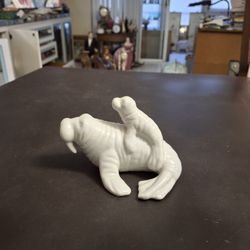 White Ceramic Walrus Family With Calf Riding On Mama's Back  4.5"L X 3"H Typically $10.99