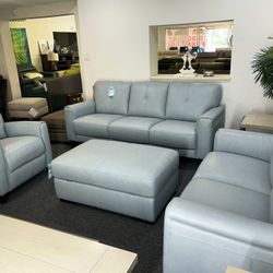 Real Top Grain Pastel Leather Sofá- Ashlynn