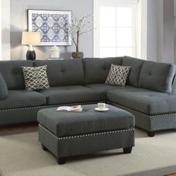 New Sectional. Color Blue Grey 3-pc Reversible Sectional With Ottoman. Bonito Set De Sofas De 3 Piezas Nuevo