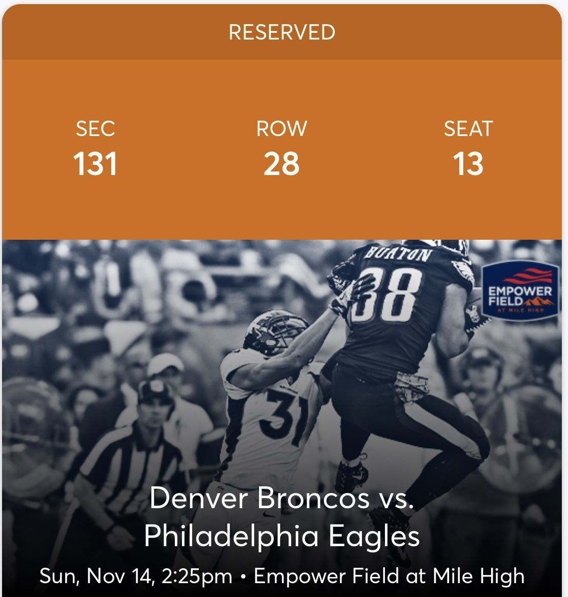 2 Tickers For Denver broncos vs eagles