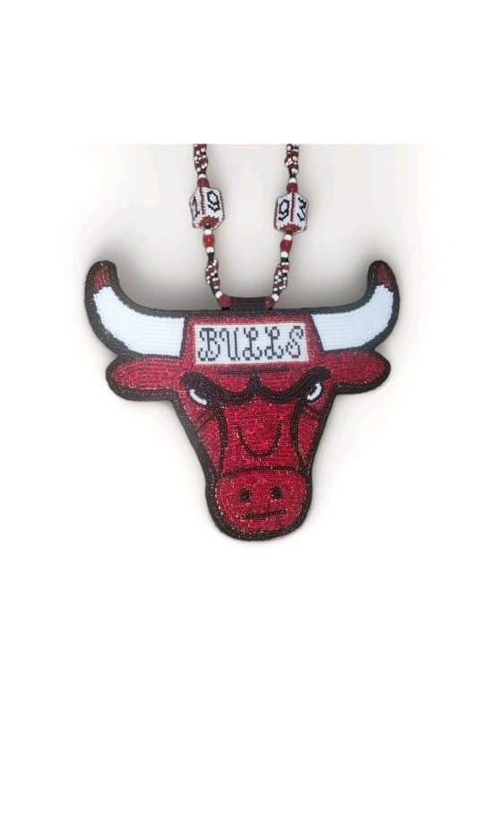Chicago Bulls Hand-Beaded Medallion 20" Long double-sided necklace medallion 