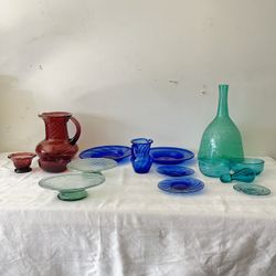 Vintage - MCM - Mid Century Modern - 1950’s Handmade Glass Vases & Party Wares