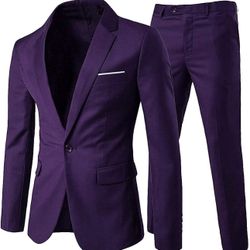 Men's 2-Piece Suits Slim Fit 1 Button Dress Suit Jacket Blazer & Pants Set