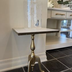 Pair of Brass Pedestal Side Tables with Stone Tops – Neoclassical