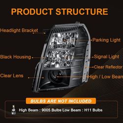 NEW Headlight Assembly Kit for 2007-2014 Cadillac Escalade - Black