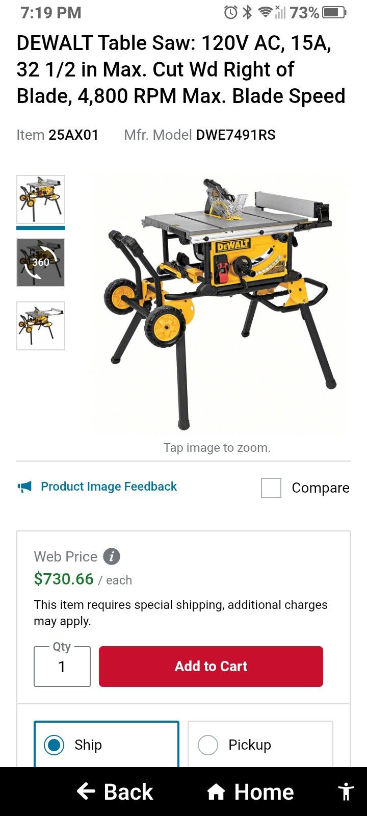 DeWalt 10in  Jobsite Table Saw With Stand 